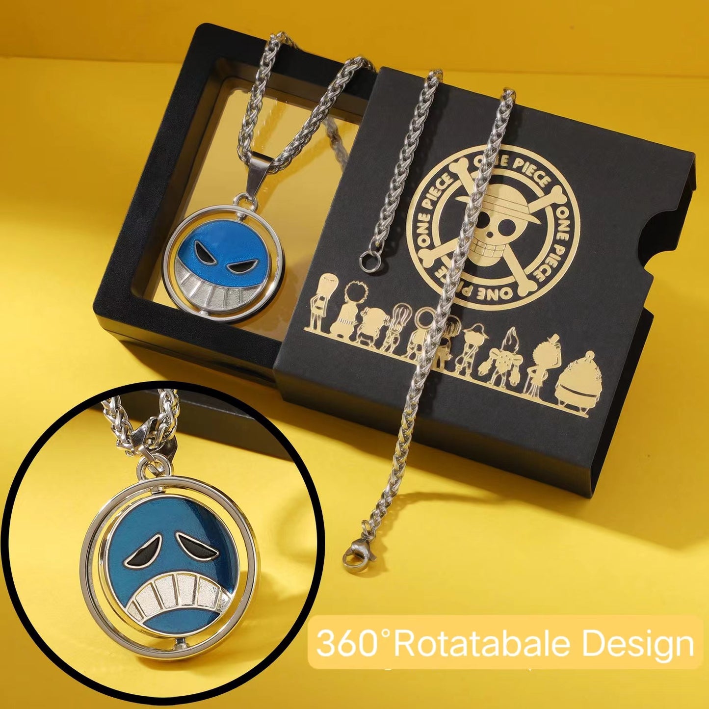 Luffy,Law,Zoro,Ace 360° Rotatable Necklace